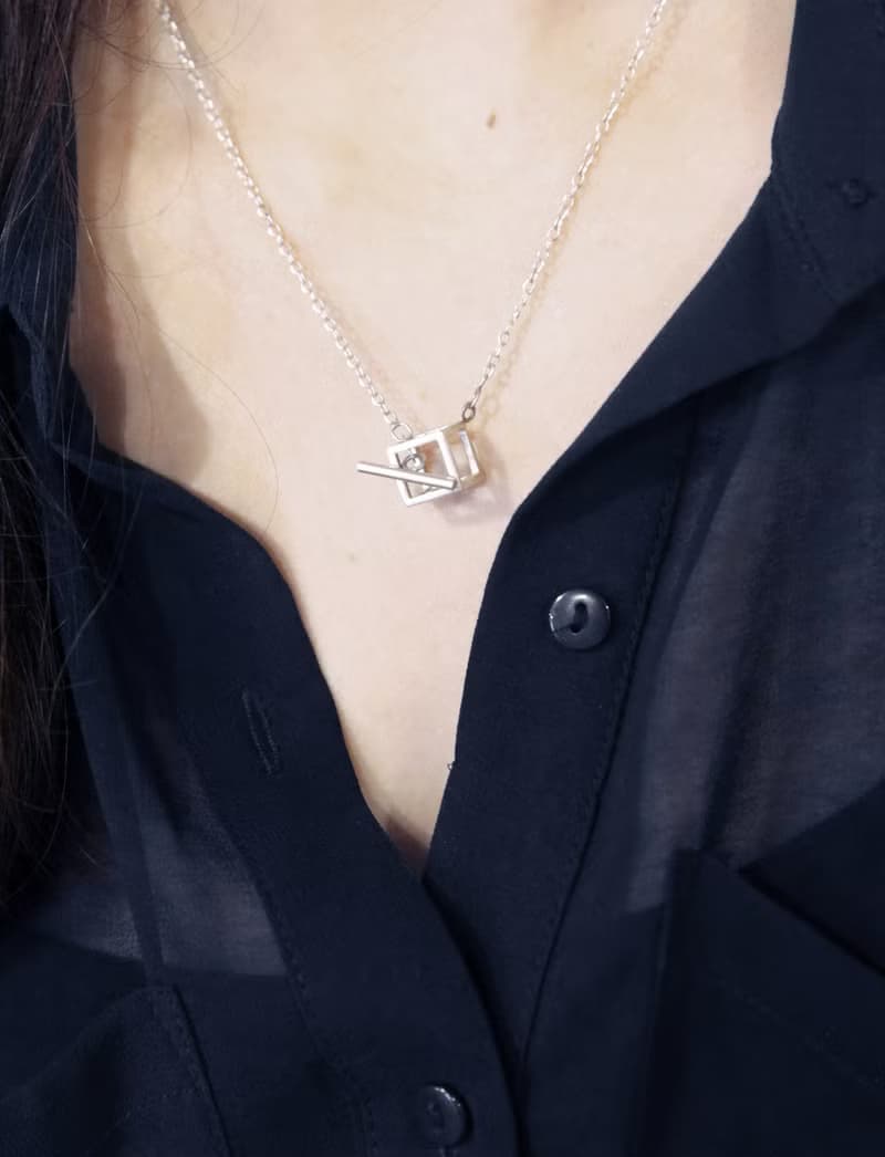 方塊關係簡約純銀項鍊