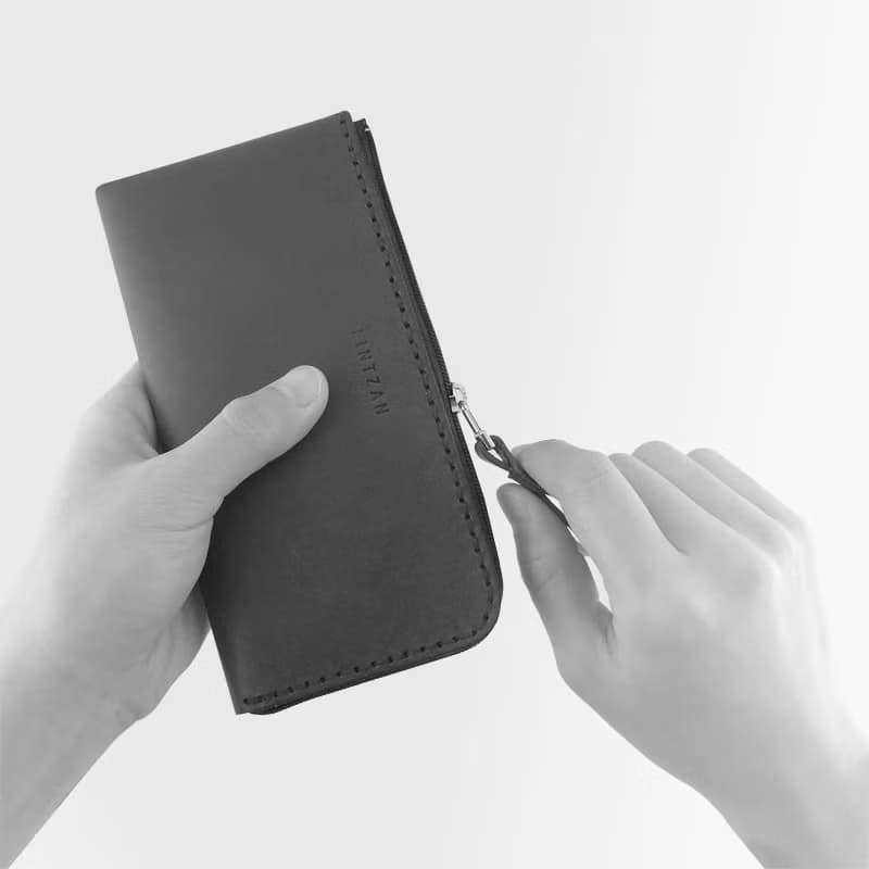 iPhone 拉鏈手機皮套 / 錢包 -- 原皮本色