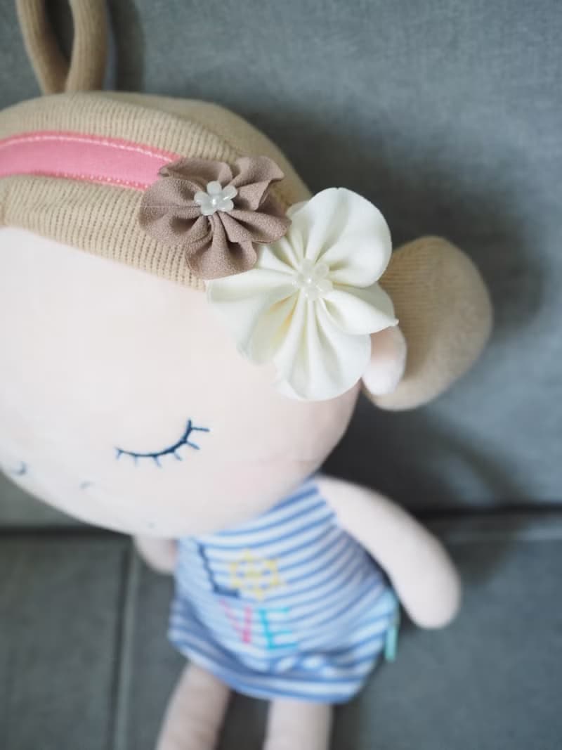 手作粉藍清雅小白花雙面棉麻帽子及布花髮夾禮物套裝
