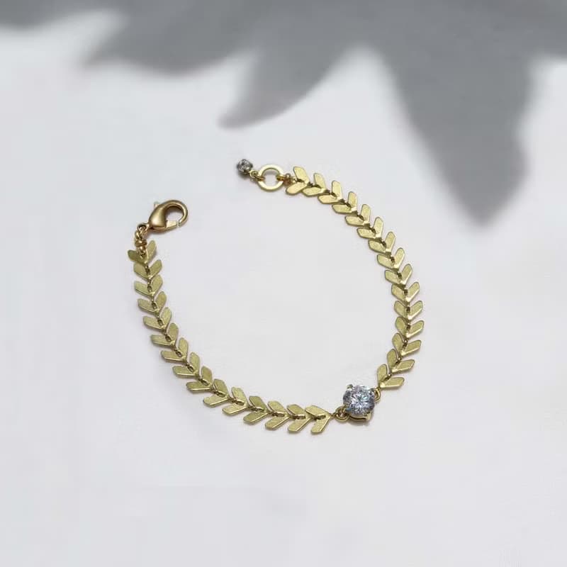 圓氐  記憶約定   金色麥穗鋯石圍繞手鍊  手工復古黃銅