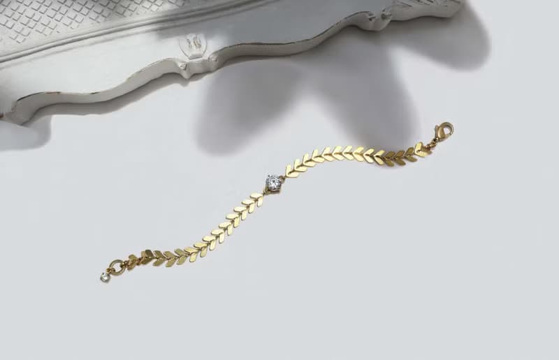 圓氐  記憶約定   金色麥穗鋯石圍繞手鍊  手工復古黃銅