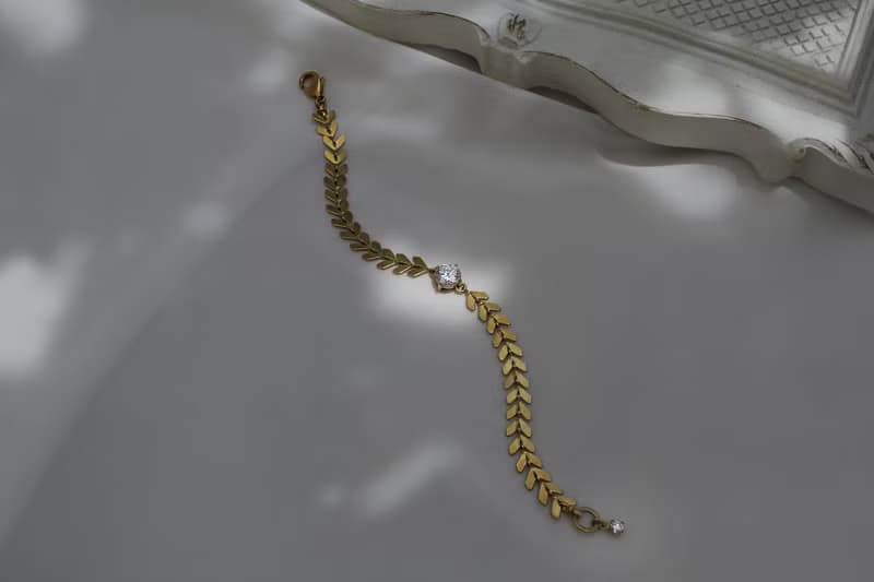 圓氐  記憶約定   金色麥穗鋯石圍繞手鍊  手工復古黃銅