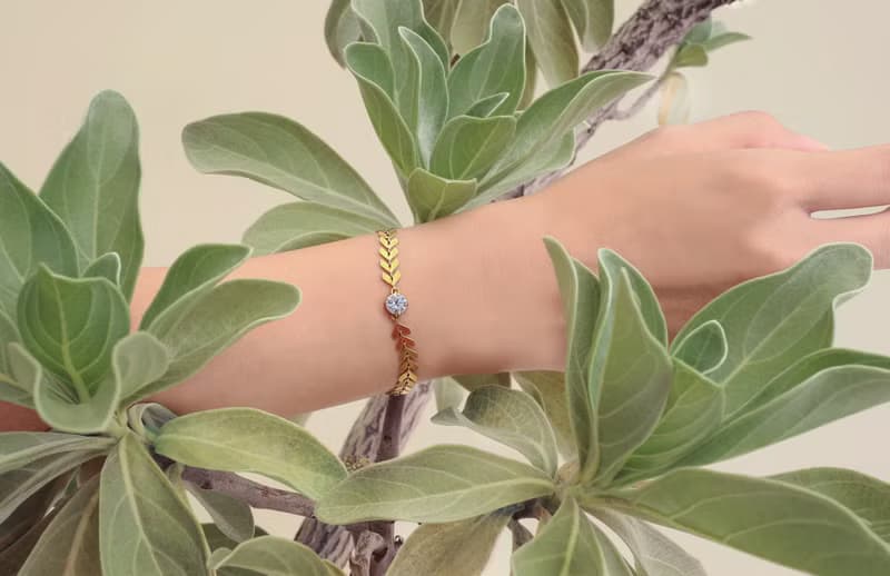 圓氐  記憶約定   金色麥穗鋯石圍繞手鍊  手工復古黃銅