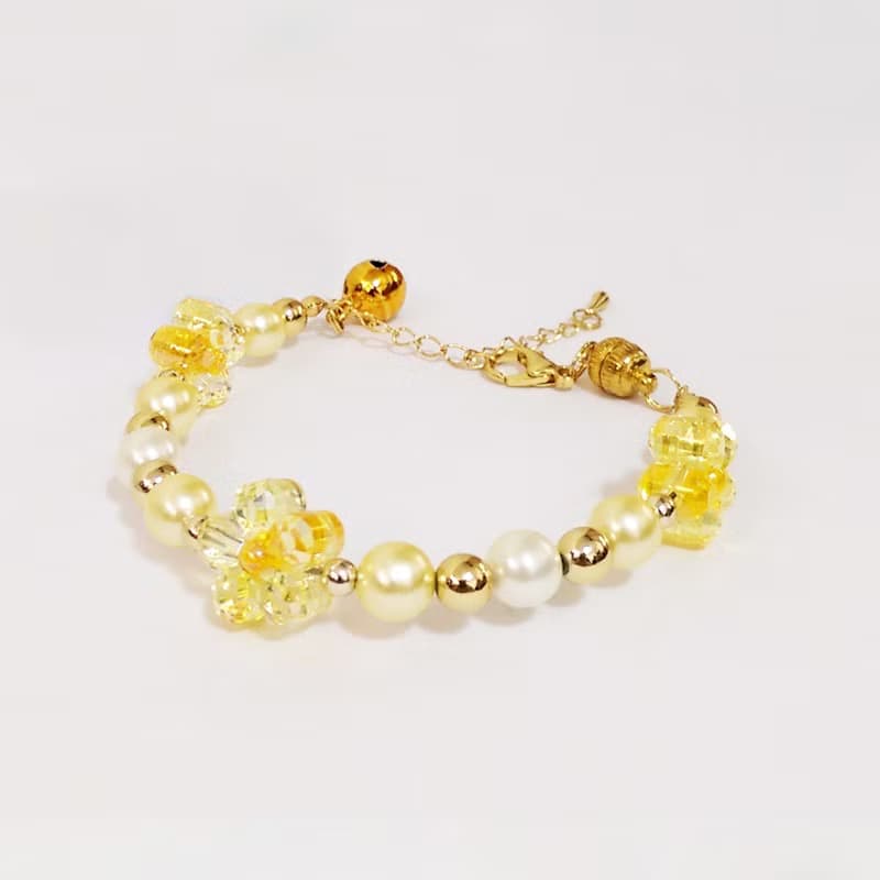 Ella Wang Design 小花珍珠項鍊-黃色 貓咪項鍊 貓咪項圈