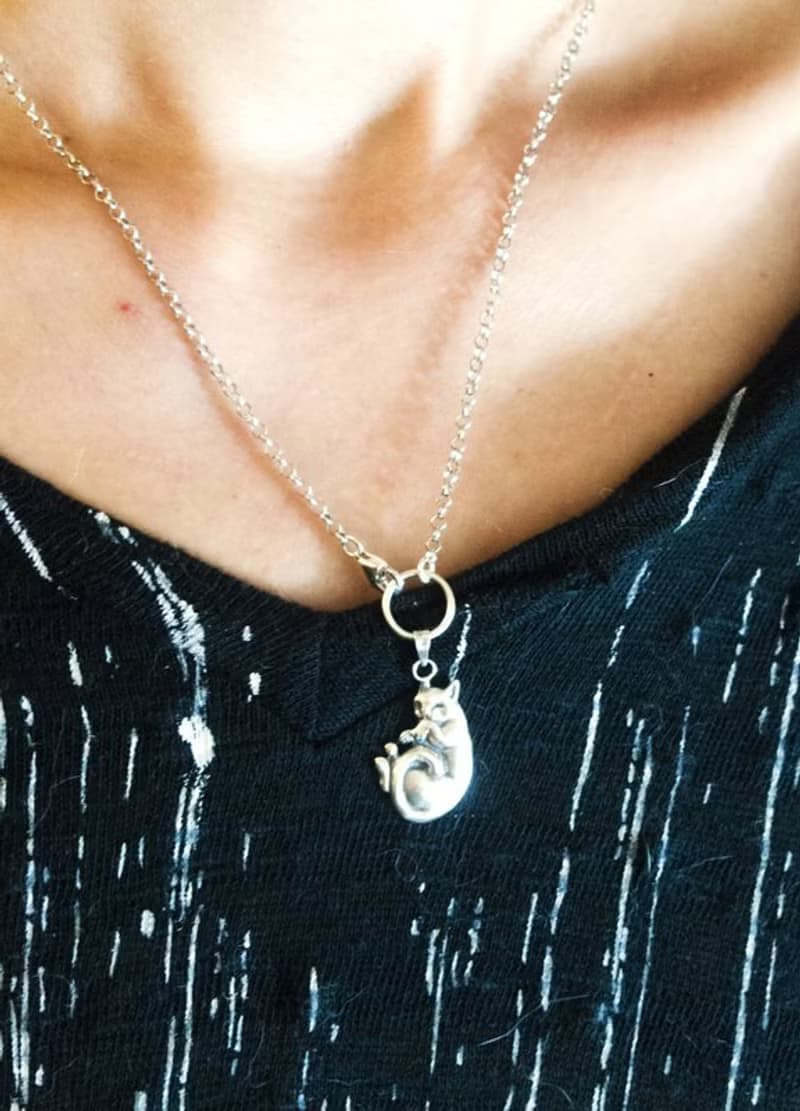 貓奴 生日 週年 愛情 聖誕 禮物 手工訂作 純銀睡覺貓孩子項鍊