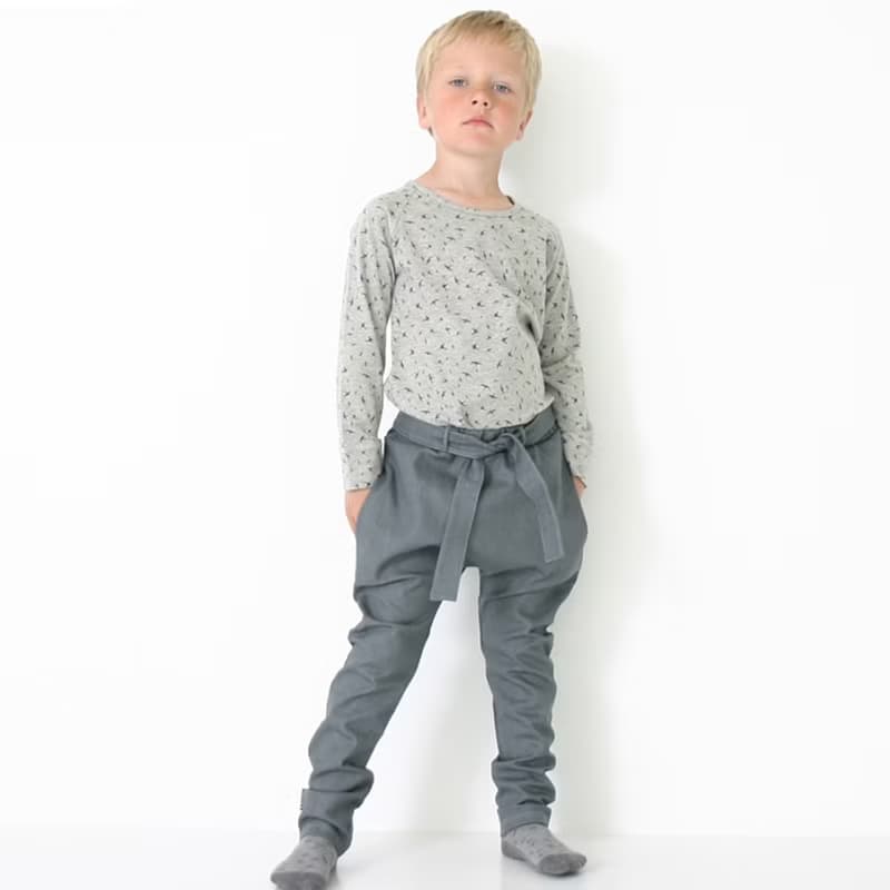 Moi Kids 冰島有機棉童裝綁帶長褲 2歲至6歲灰色