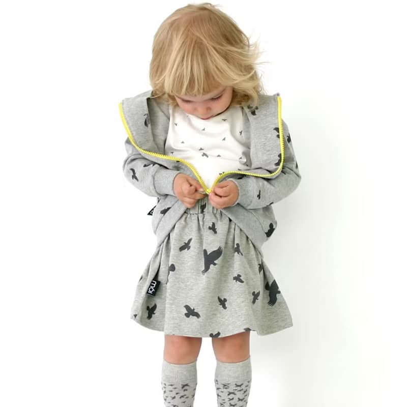 【北歐設計】mói 有機棉渡鴨童裝連帽外套深灰色【內刷毛厚棉】Bird Hoody Black Raven-Bh1