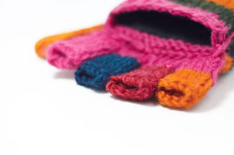 限量一件針織純羊毛保暖手套 / 2ways手套 / 露趾手套 / 內刷毛手套 / 針織手套 - 橘紅童趣色系