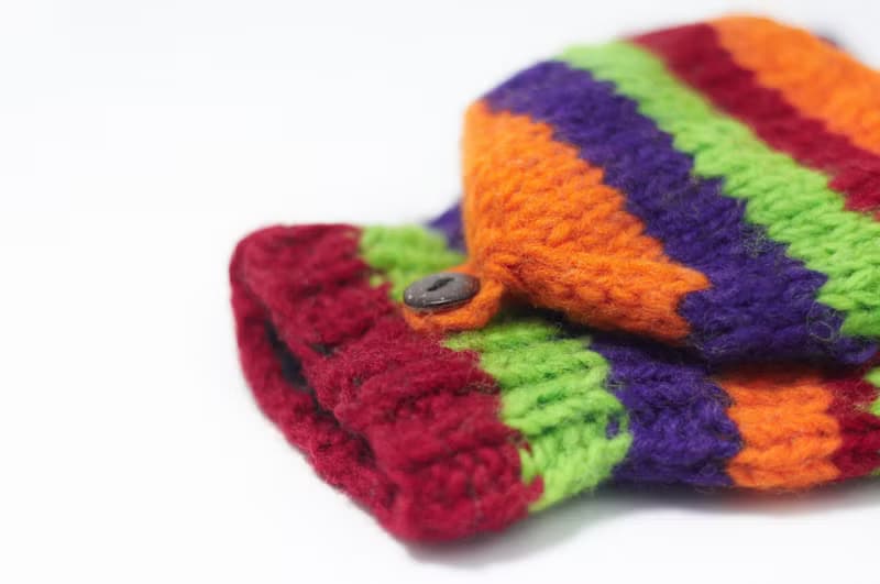 限量一件針織純羊毛保暖手套 / 2ways手套 / 露趾手套 / 內刷毛手套 / 針織手套 - 螢光綠童趣色系