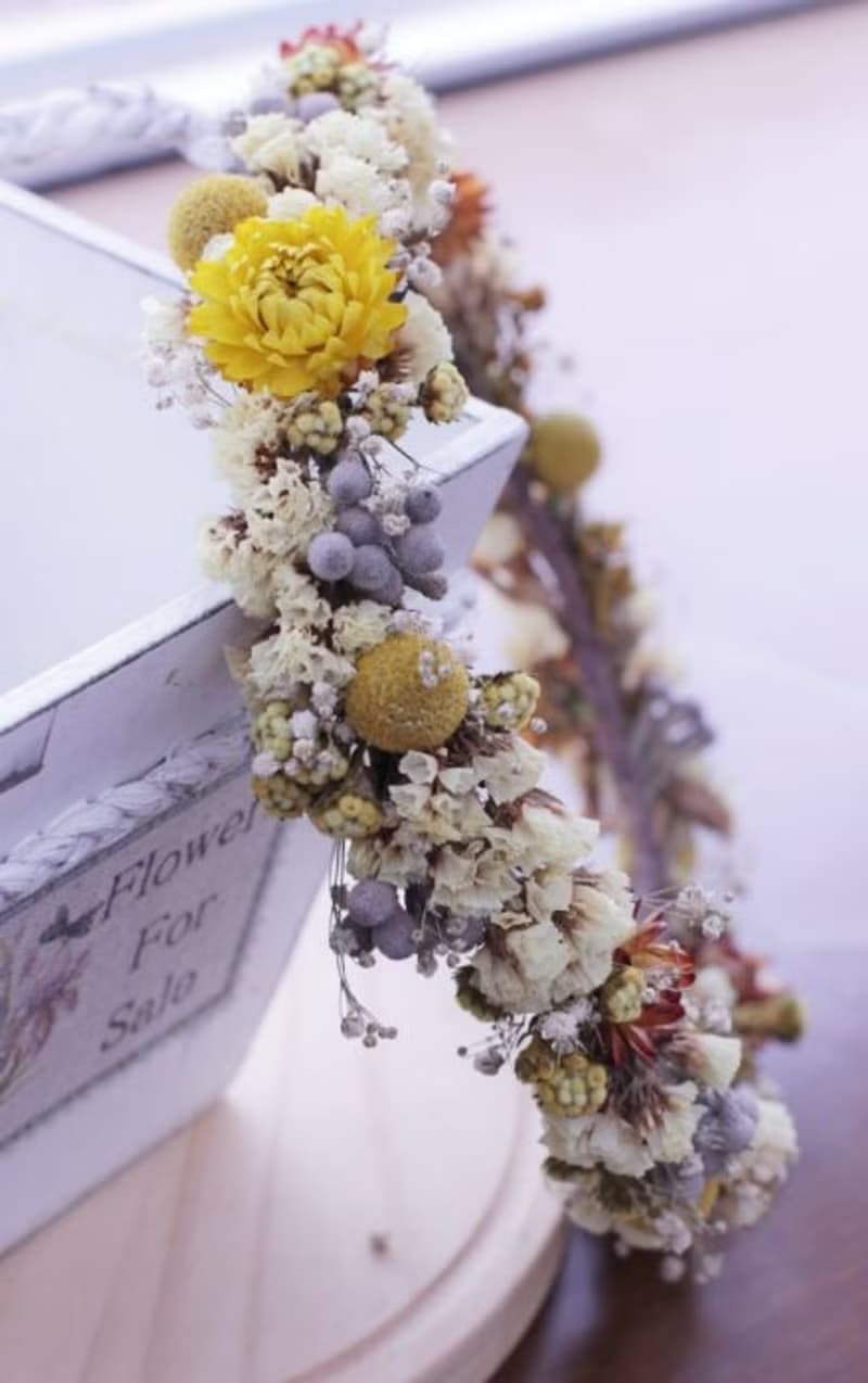 【瑾 花居】手作 訂製款-秋日暖陽乾燥花圈 花環 花冠 適合婚紗外