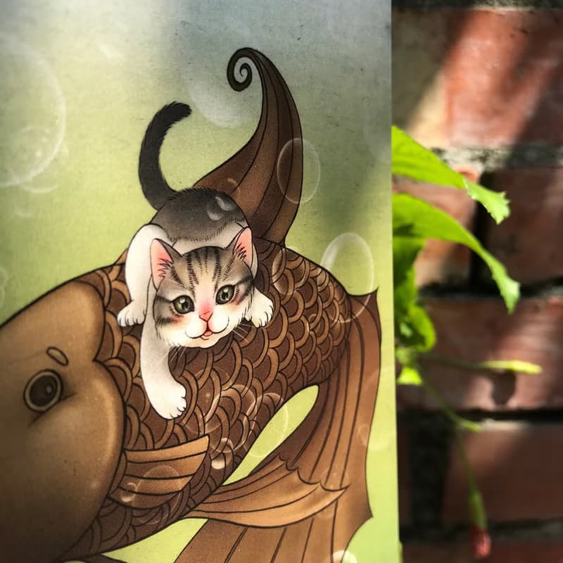 【抹茶牛奶巧克力/故事插畫明信片 】/巧克力/鯛魚燒/小奶貓