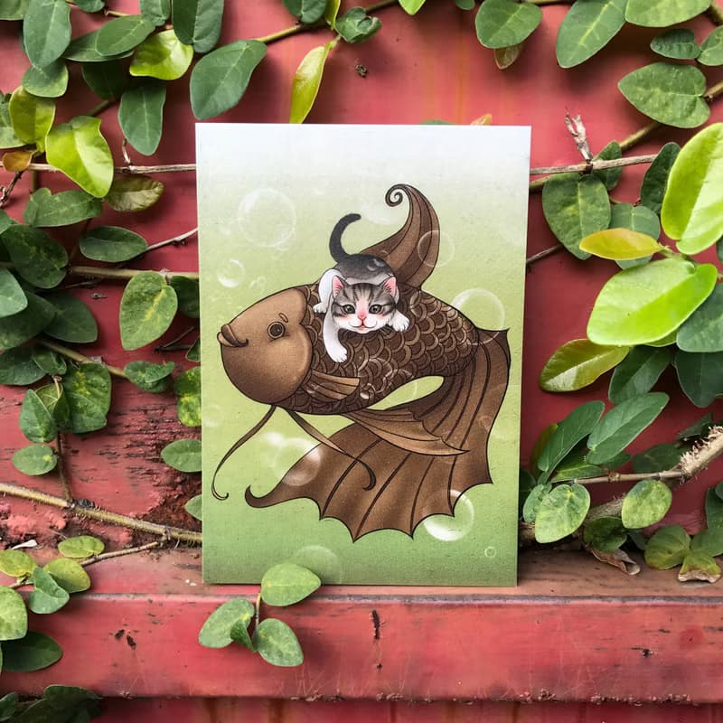 【抹茶牛奶巧克力/故事插畫明信片 】/巧克力/鯛魚燒/小奶貓