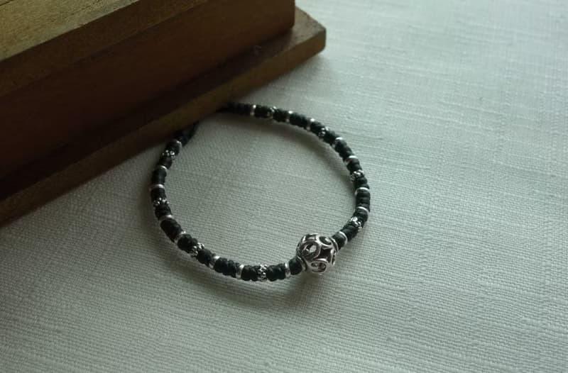 ~米+熊~ 鏤空系列   鏤空球  925純銀 蠶絲蠟線 編織手鍊 細手鍊