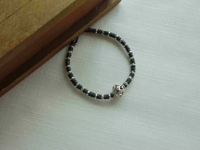 ~米+熊~ 鏤空系列   鏤空球  925純銀 蠶絲蠟線 編織手鍊 細手鍊