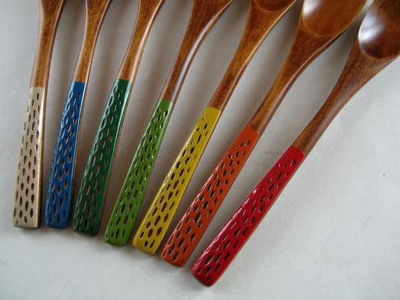 漆茶湯匙　點點刻痕設計　橙色