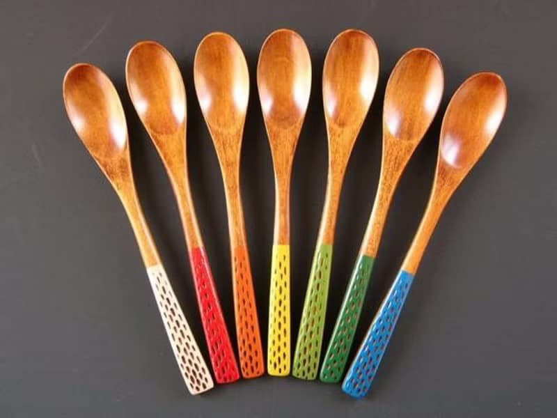 漆茶湯匙　點點刻痕設計　橙色