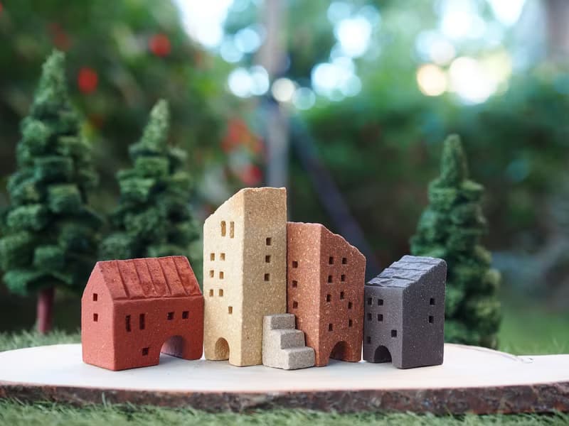 【小小村 Simple Village 】手作陶小房子/街道- 5件/組(附樓梯,四面皆有窗,可任意組合)接單製作
