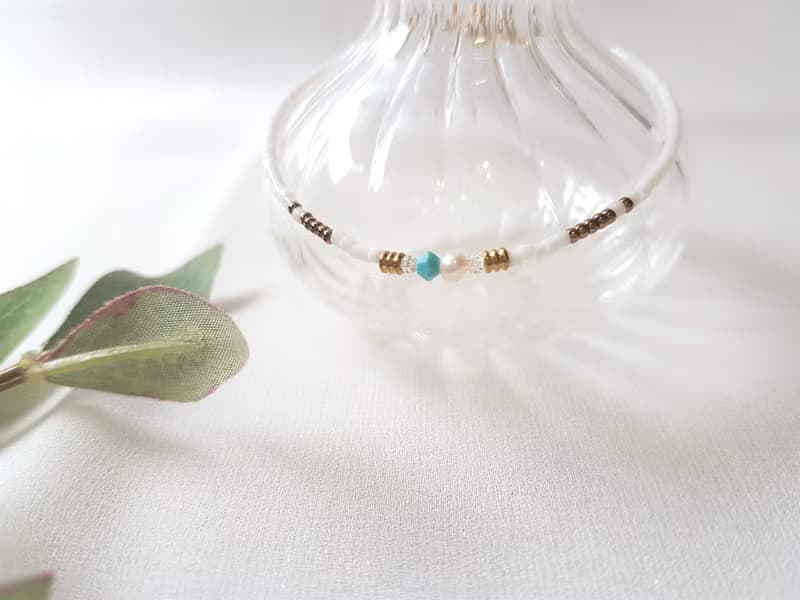 蒂卡波湖 ‧ 土耳其藍 水晶 珍珠 串珠 細手環