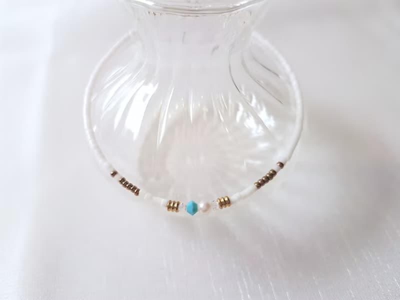 蒂卡波湖 ‧ 土耳其藍 水晶 珍珠 串珠 細手環