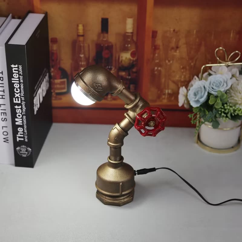 美式復古風LED創意台燈個性書房臥室裝飾水管燈