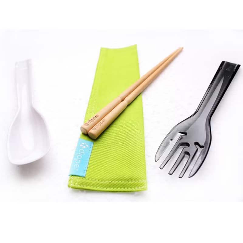 dipper 3合1檜木環保餐具組-潑墨黑叉