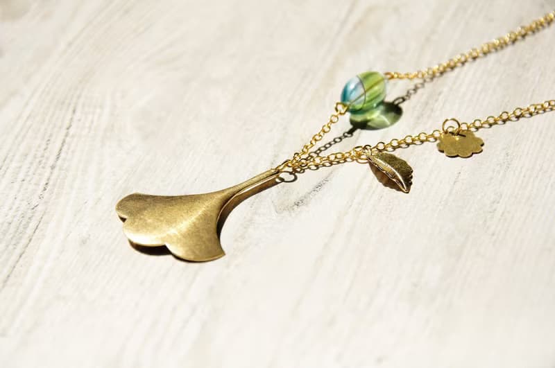 情人節禮物 / 植物系 / 法式黃銅項鍊 鎖骨鍊 短鍊 長鍊 - 森林銀杏葉片