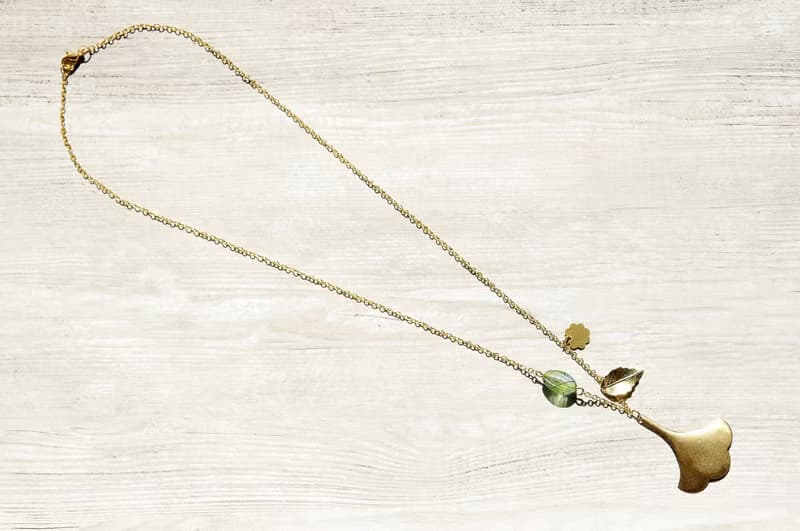 情人節禮物 / 植物系 / 法式黃銅項鍊 鎖骨鍊 短鍊 長鍊 - 森林銀杏葉片