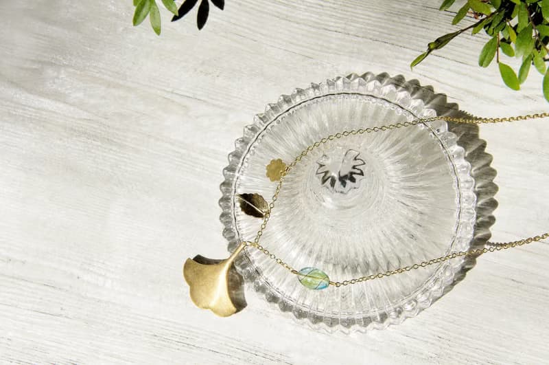 情人節禮物 / 植物系 / 法式黃銅項鍊 鎖骨鍊 短鍊 長鍊 - 森林銀杏葉片