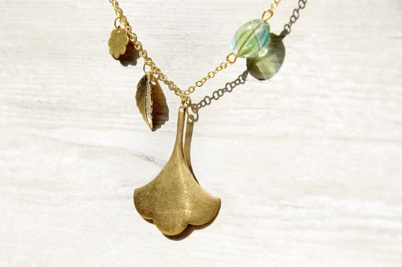 情人節禮物 / 植物系 / 法式黃銅項鍊 鎖骨鍊 短鍊 長鍊 - 森林銀杏葉片