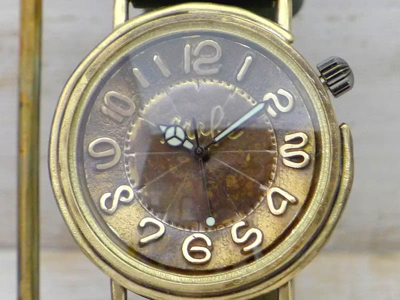 手作り時計 Big Wheel2-B JUMBO36mm Brass(真鍮) 立体数字インデックス (JUM125 KH)