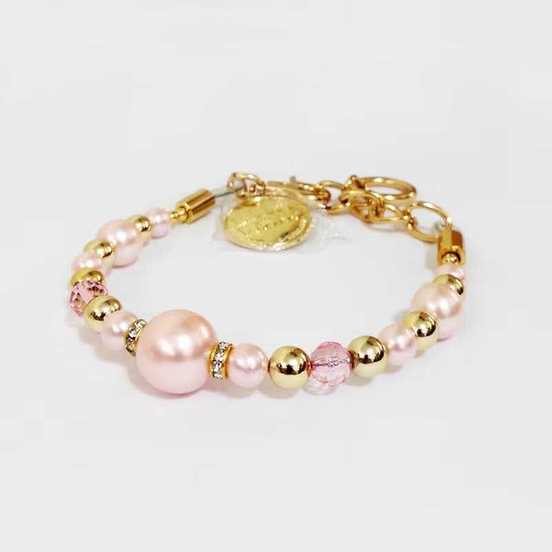 Ella Wang Design 珠寶珍珠項圈-粉紅色 寵物項圈 時尚 手工 Size:XS~M+