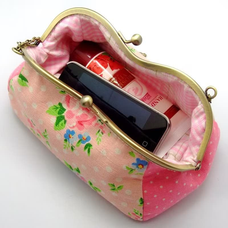 M形口金包 單肩包 口金手袋 - 粉紅玫瑰