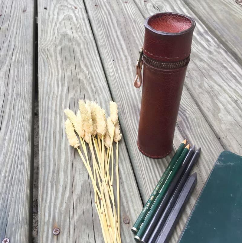 植鞣牛皮圓筒真皮筆袋－茶咖啡