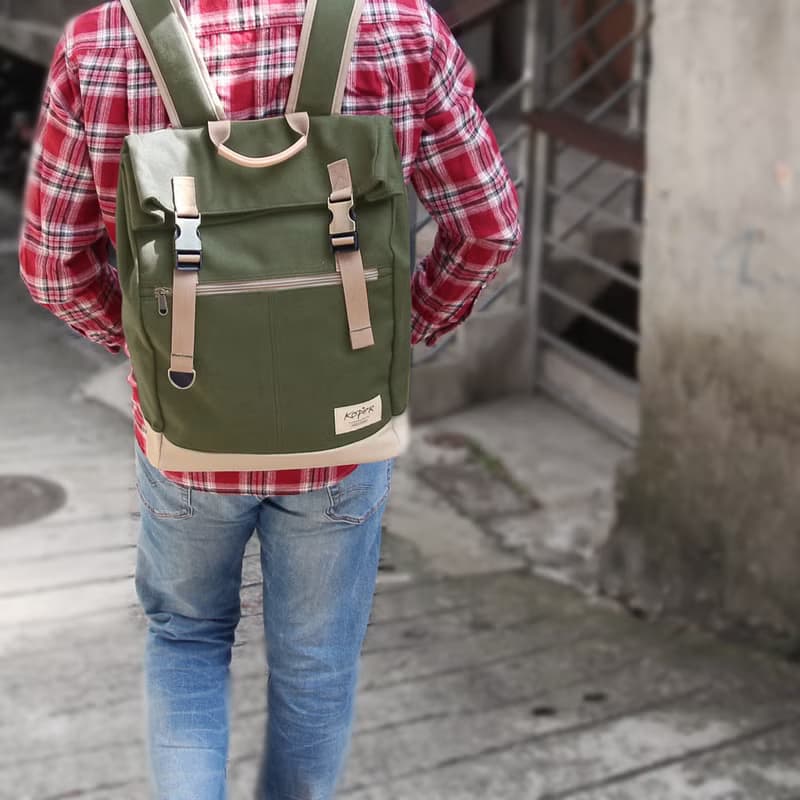 【不平帆】復古雙釦後背包/帆布-軍綠(MIT台灣製造)