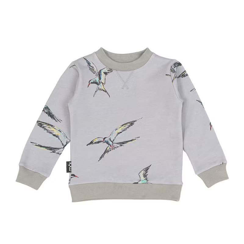 【北歐童裝】冰島有機棉內鋪棉上衣2歲至8歲灰色渡鴨手繪