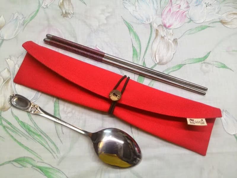 餐具組隨身收納袋 筷套-弧型(紅色素面帆布)F05-001