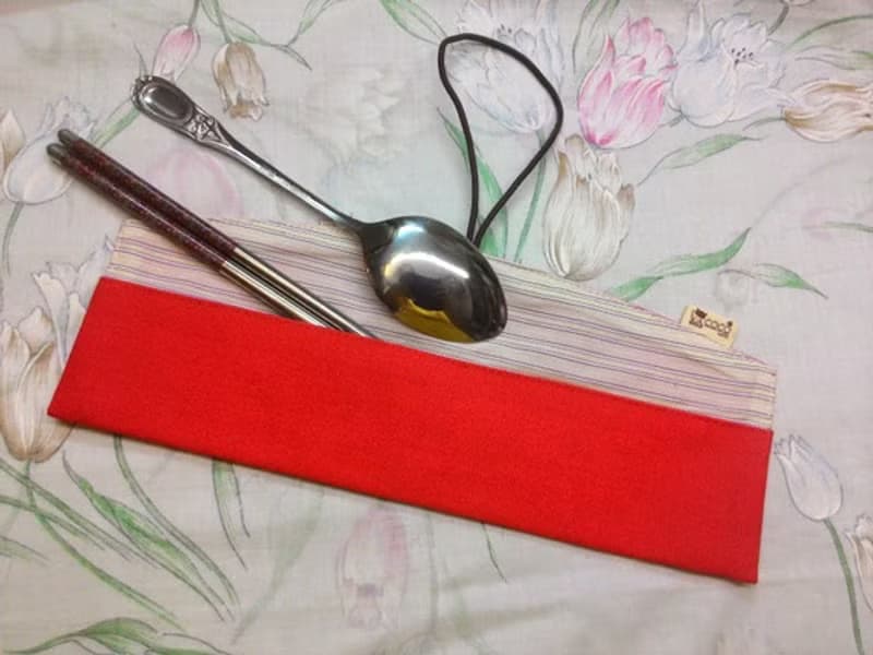 餐具組隨身收納袋 筷套-弧型(紅色素面帆布)F05-001