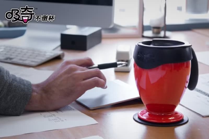 吸奇不倒杯經典升級款－桌上型雙層有蓋保溫馬克杯 -不鏽鋼霧面