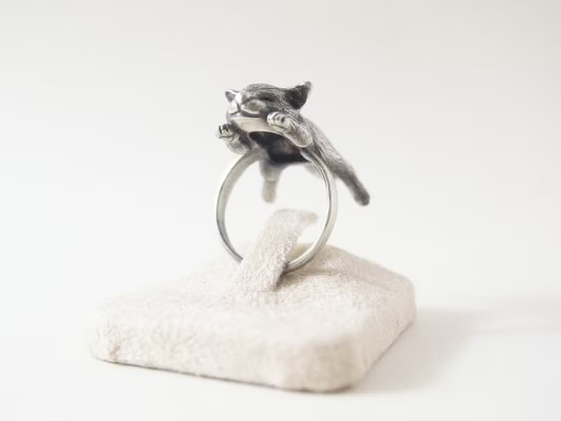 貓奴 生日 週年 愛情 聖誕 禮物 純銀貓戒指 手工製作 午後的眠貓