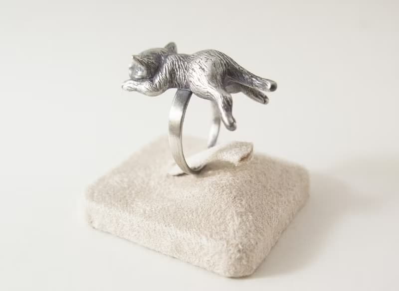 貓奴 生日 週年 愛情 聖誕 禮物 純銀貓戒指 手工製作 午後的眠貓