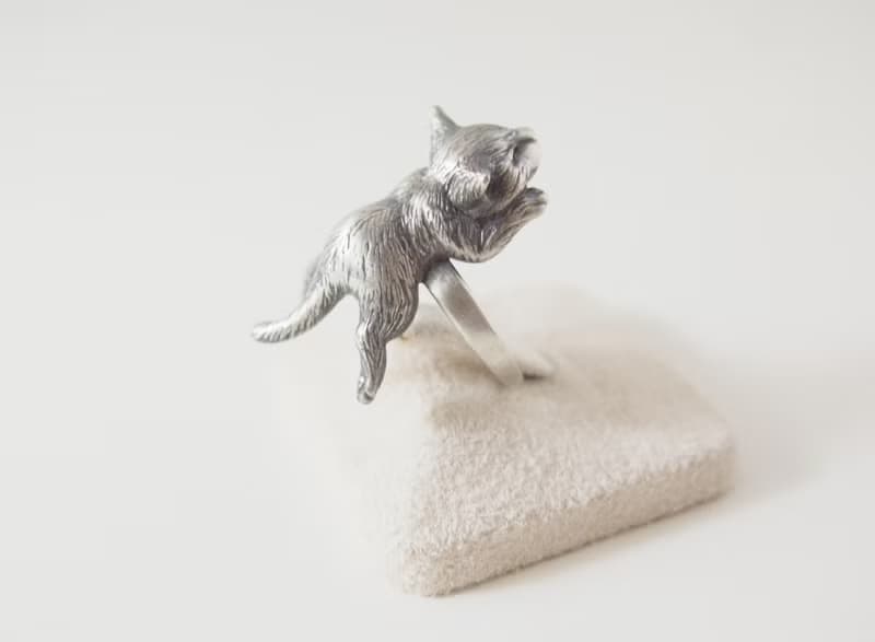 貓奴 生日 週年 愛情 聖誕 禮物 純銀貓戒指 手工製作 午後的眠貓