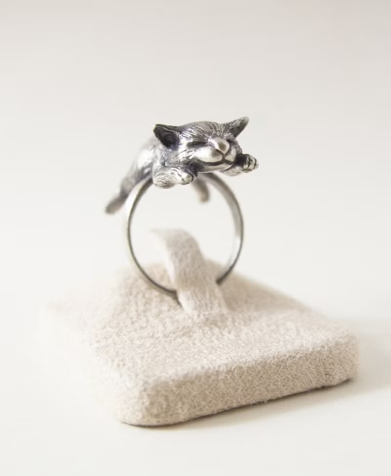 貓奴 生日 週年 愛情 聖誕 禮物 純銀貓戒指 手工製作 午後的眠貓