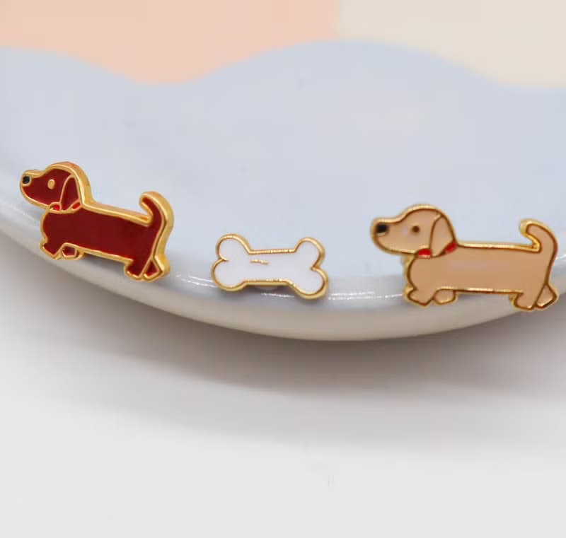 小臘腸 Dachshund  夾式 耳環 生日禮物 寵物飾品 狗狗 紙盒包裝