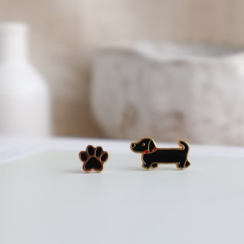 小臘腸 Dachshund  夾式 耳環 生日禮物 寵物飾品 狗狗 紙盒包裝
