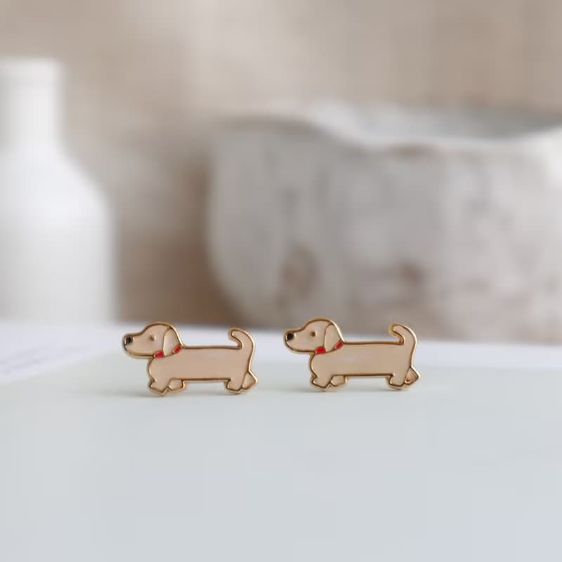 小臘腸 Dachshund  夾式 耳環 生日禮物 寵物飾品 狗狗 紙盒包裝