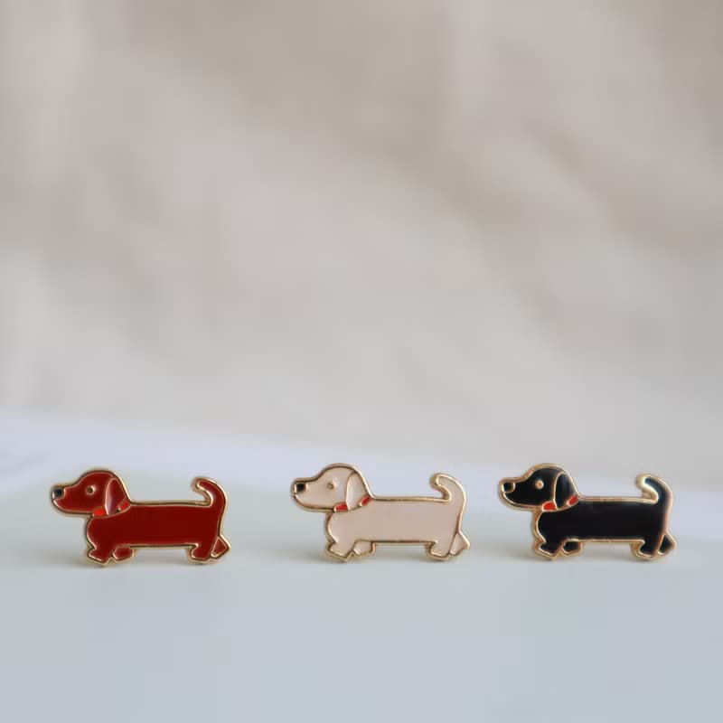 小臘腸 Dachshund  夾式 耳環 生日禮物 寵物飾品 狗狗 紙盒包裝