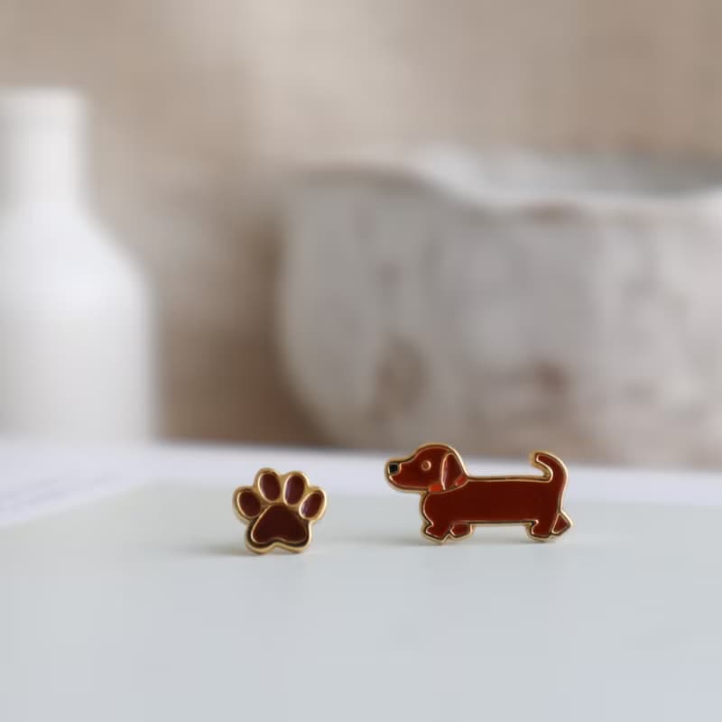 小臘腸 Dachshund  夾式 耳環 生日禮物 寵物飾品 狗狗 紙盒包裝