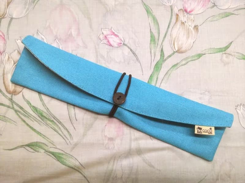 餐具組隨身收納袋 筷套-弧型(藍色素面帆布)F05-008