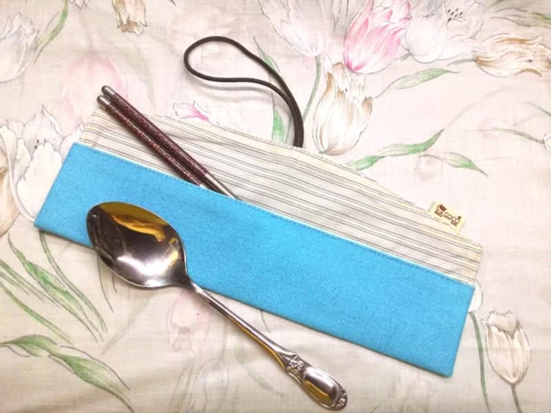 餐具組隨身收納袋 筷套-弧型(藍色素面帆布)F05-008