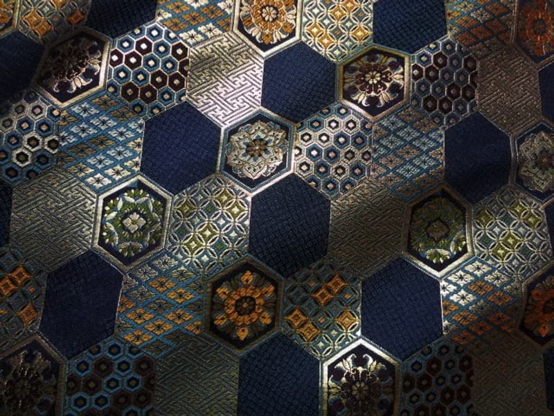 京西陣金襴錦織【紺藍龜甲文】-長夾/皮夾/零錢包/